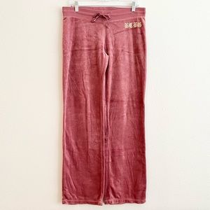 BCBGMaxAzria Y2K Vintage Pink Mauve Velour Velvet Sweatpants Track Pants Medium